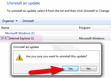 windows internet explorer 7 uninstall
