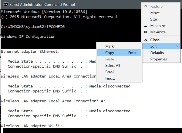 copy text from command prompt windows 10