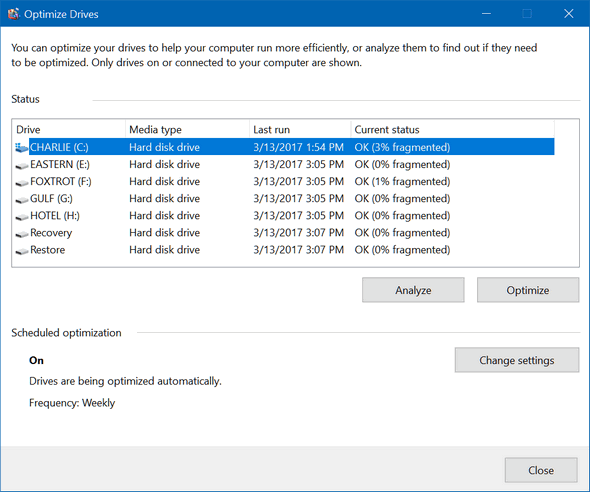 defragment and optimize drives not opening