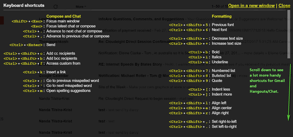 show gmail shortcuts