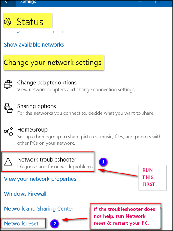 fix network settings windows 10