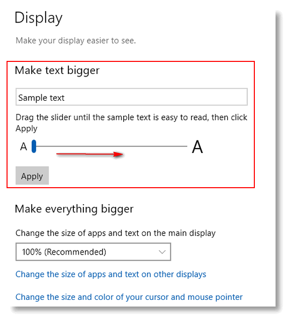 make text smaller in windows 10