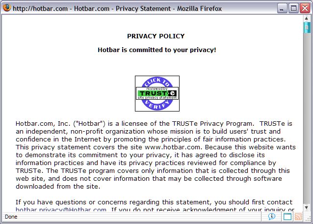 Hotbar still displaying the Truste Logo even though their license expired