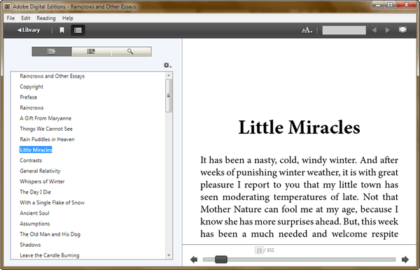 Reading Raincrows in Adobe Digital Editions