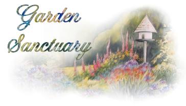 Garden Sanctuary featuring art by Val Stokes and midi compositions by Bill Sandy