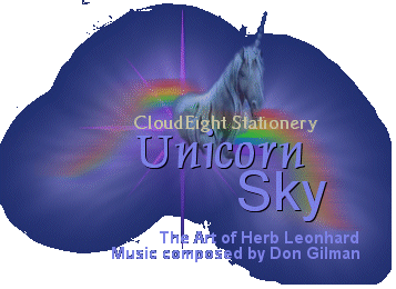 CloudEight Stationery, Unicorn Sky Stationery Collection, Featuring the art of Herb Leonhard and the music of Don Gilman.