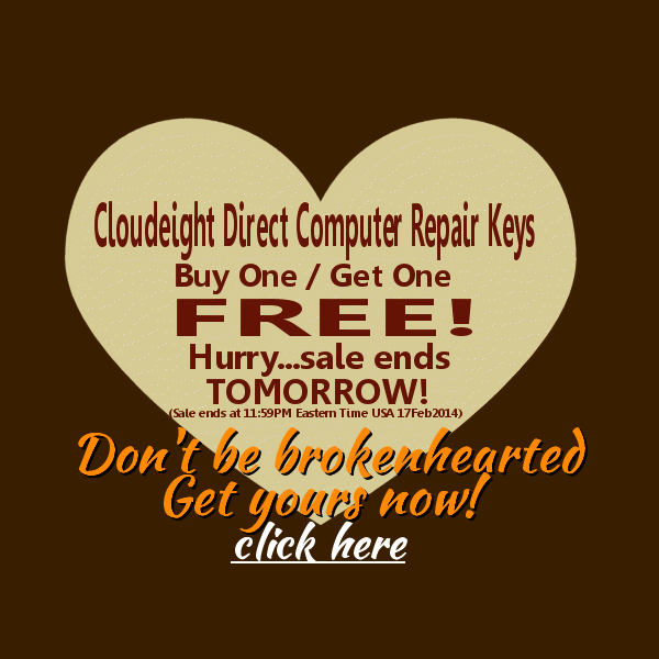 BOGO Ends Tomorrow...last chance to get a free Cloudeight Direct Computer Repair Key Free when you buy one.