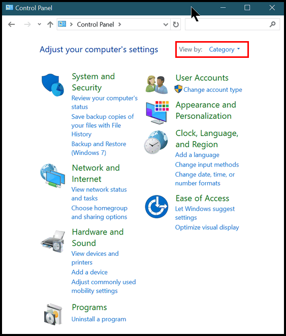 Control Panel: Category view vs. Icon view – Cloudeight InfoAve