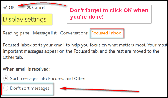 how to get rid of focused inbox in hotmail