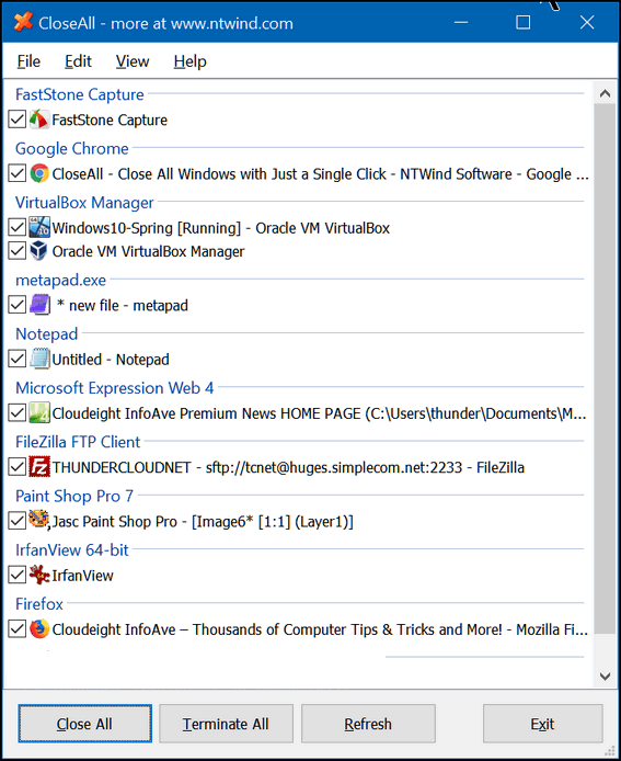 CloseAll - Close all open program at once - Cloudeight Freeware Pick