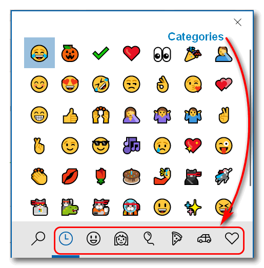 Cloudeight Windows 10 Tips - Emoji Panel in Windows 10 v. 1803 