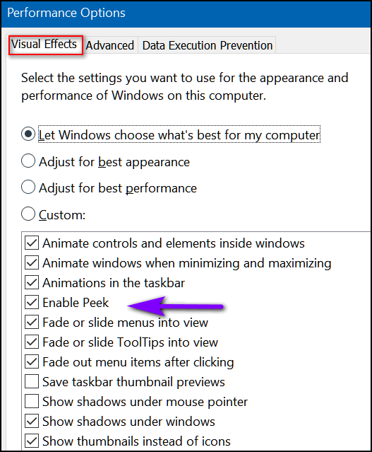 Enable Peek-- Cloudeight Windows tips