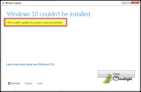 windows 10 update reserved partition
