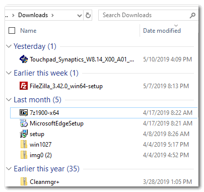 Windows 10 version 1903 downloads folder