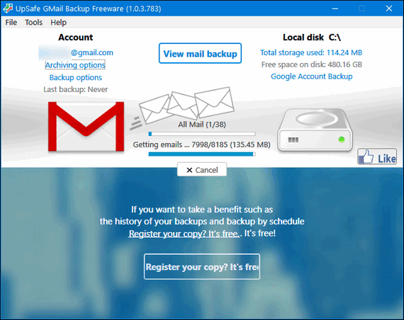 UpSafe Gmail Backup - Cloudeight Freeware Pick