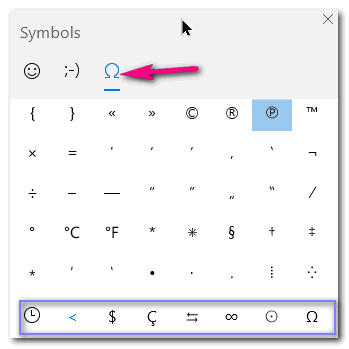 Symbols on the Emoji Pad in Windows 10 Version 1903