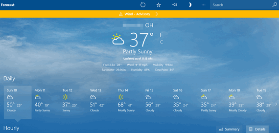 weather indicator windows 10