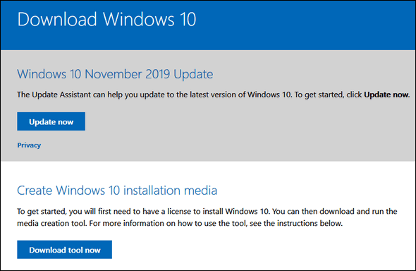 Windows 10 Version 1909 Update Page