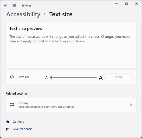 Windows 11 Accessibilty - Text size - Cloudeight