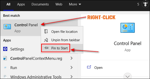 Add Control Panel to your Start menu- Cloudeight Windows 10 Tips
