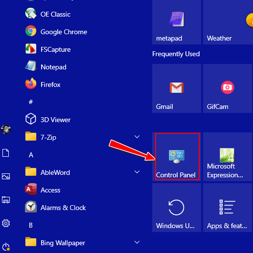 Add Control Panel to the Start menu -Cloudeight Windows 10 tips