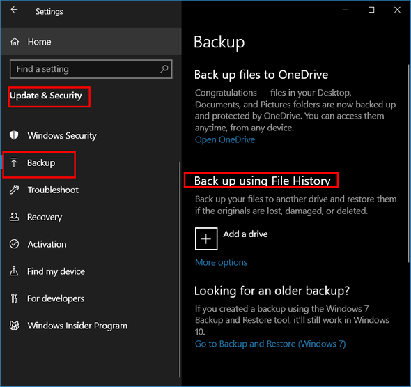 File History - Windows 10 - Cloudeight
