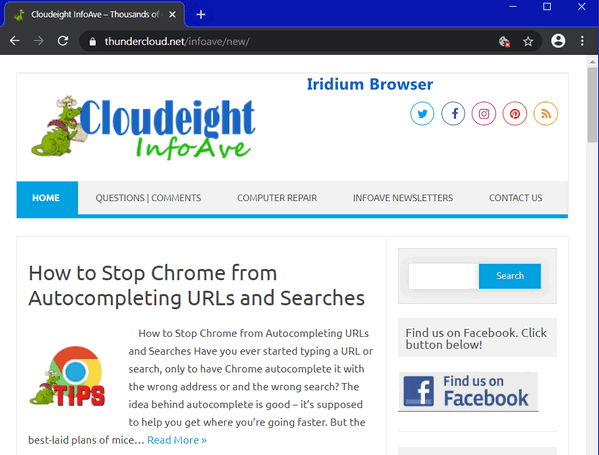 Iridium browser - Cloudeight Infoave