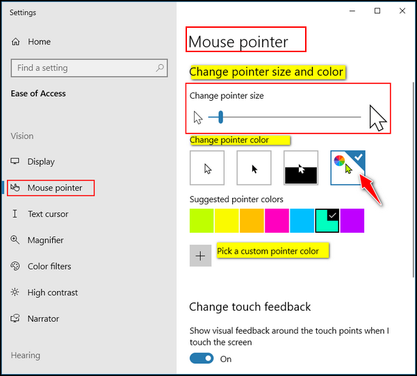 How to change the colour of the mouse pointer in Windows 10