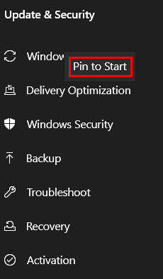 Pin a Setting to the start menu -Cloudeight Windows 10 Tips