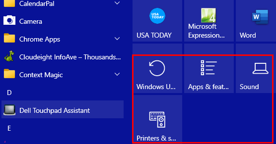 Pin a Setting to the start menu -Cloudeight Windows 10 Tips