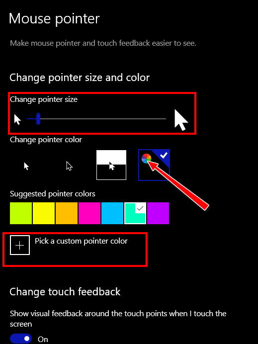 custom mouse pointer color windows 10