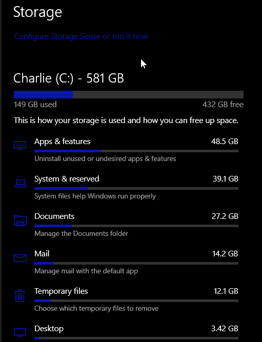 Windows 10 Storage