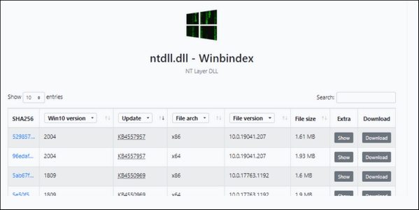 Winbindex - Search for authentic Windows system files - Cloudeight pick