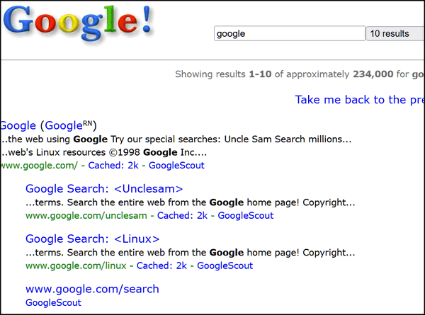 Google in 1998 - Cloudeight Webpage Pick
