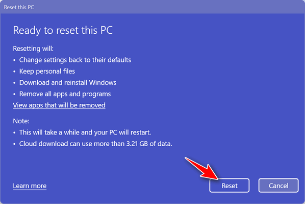 Windows 11 reset - Cloudeight