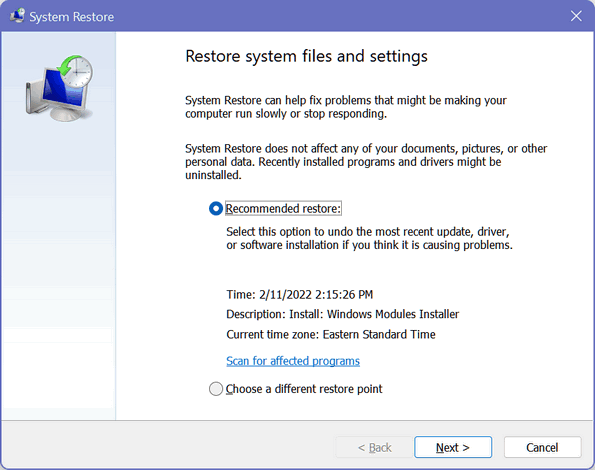 System Restore - Cloudeight InfoAve 
