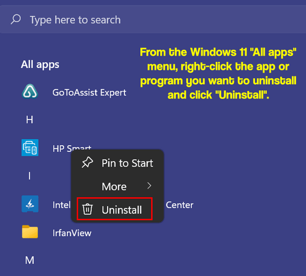 Uninstall programs using the Windows 11 Start Menu - Cloudeight