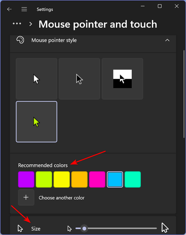 Windows 11 Pointer size & Color options - Cloudeight