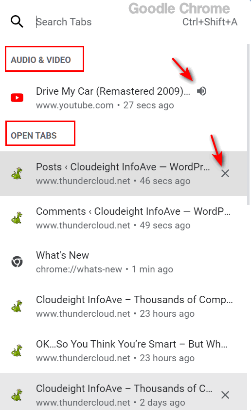 Chrome tab list -Cloudeight Browser Tips