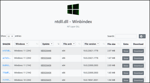 Winbindex - Search for authentic Windows system files - Cloudeight pick