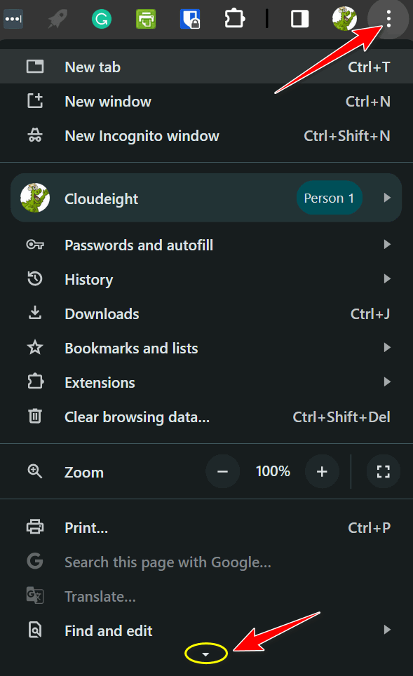 Chrome Menu - Cloudeight InfoAve