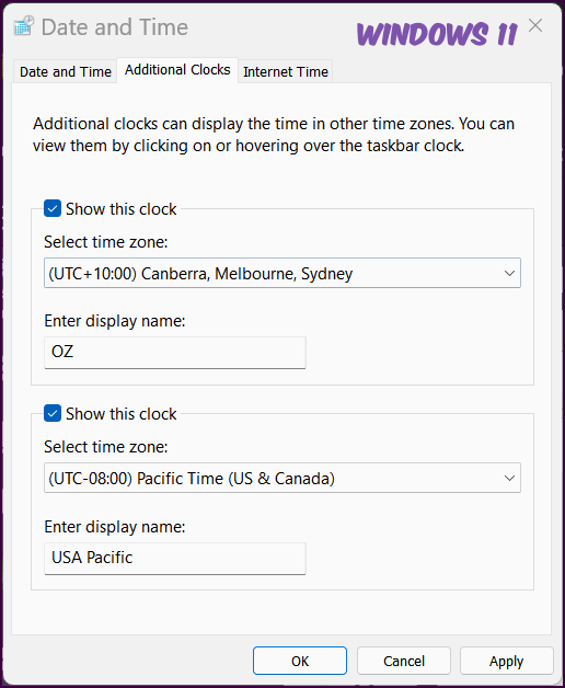 Add additional times zones to the Windows 11 clock. Cloudeight InfoAve