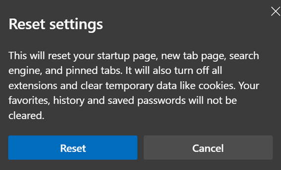 Reset Settings, Microsoft Edge, Cloudeight InfoAve