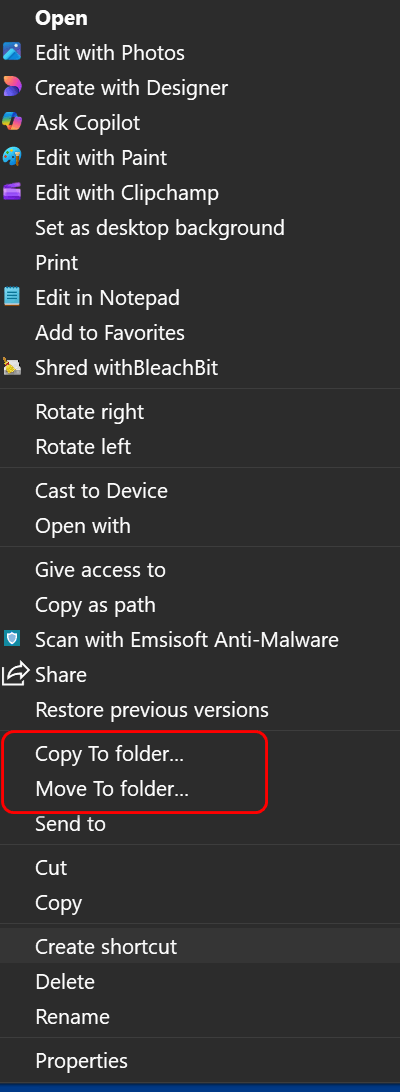 Copy to folder/Move to folder/ Windows 11 - Cloudeight InfoAve