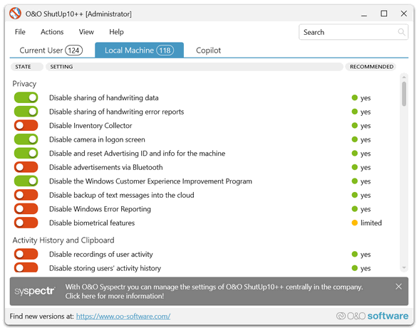 O&O ShutUp10++: Taking Back Control of Windows Privacy... Cloudeight InfoAve