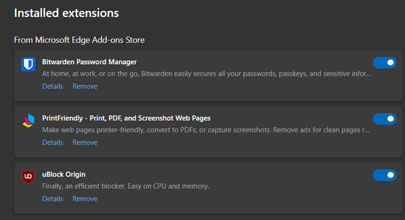 Manage extesions, Cloudeight InfoAve