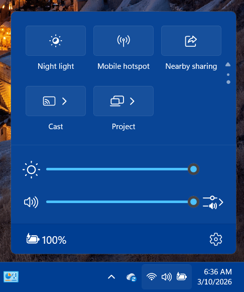 Windows 11 Quick Settings